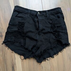 Vibrant Black Frayed Jean Shorts